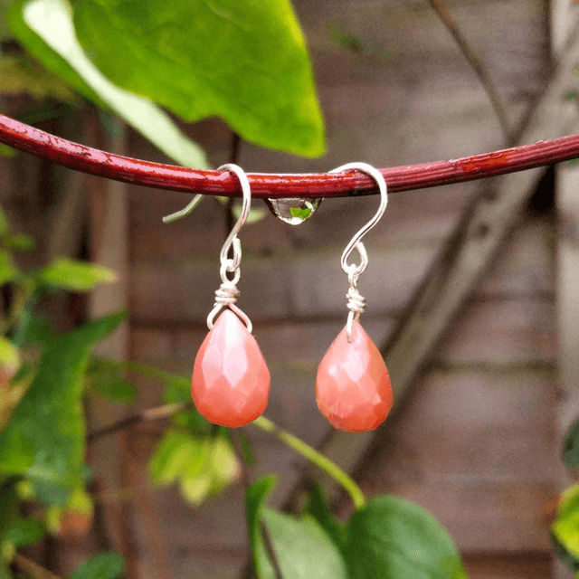 Peach Moonstone Drop Earrings 