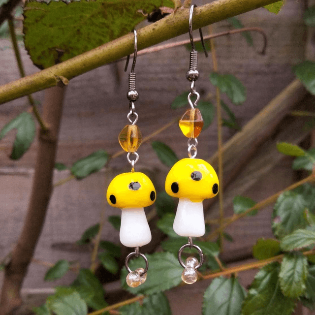 Yellow Mushroom Earrings 